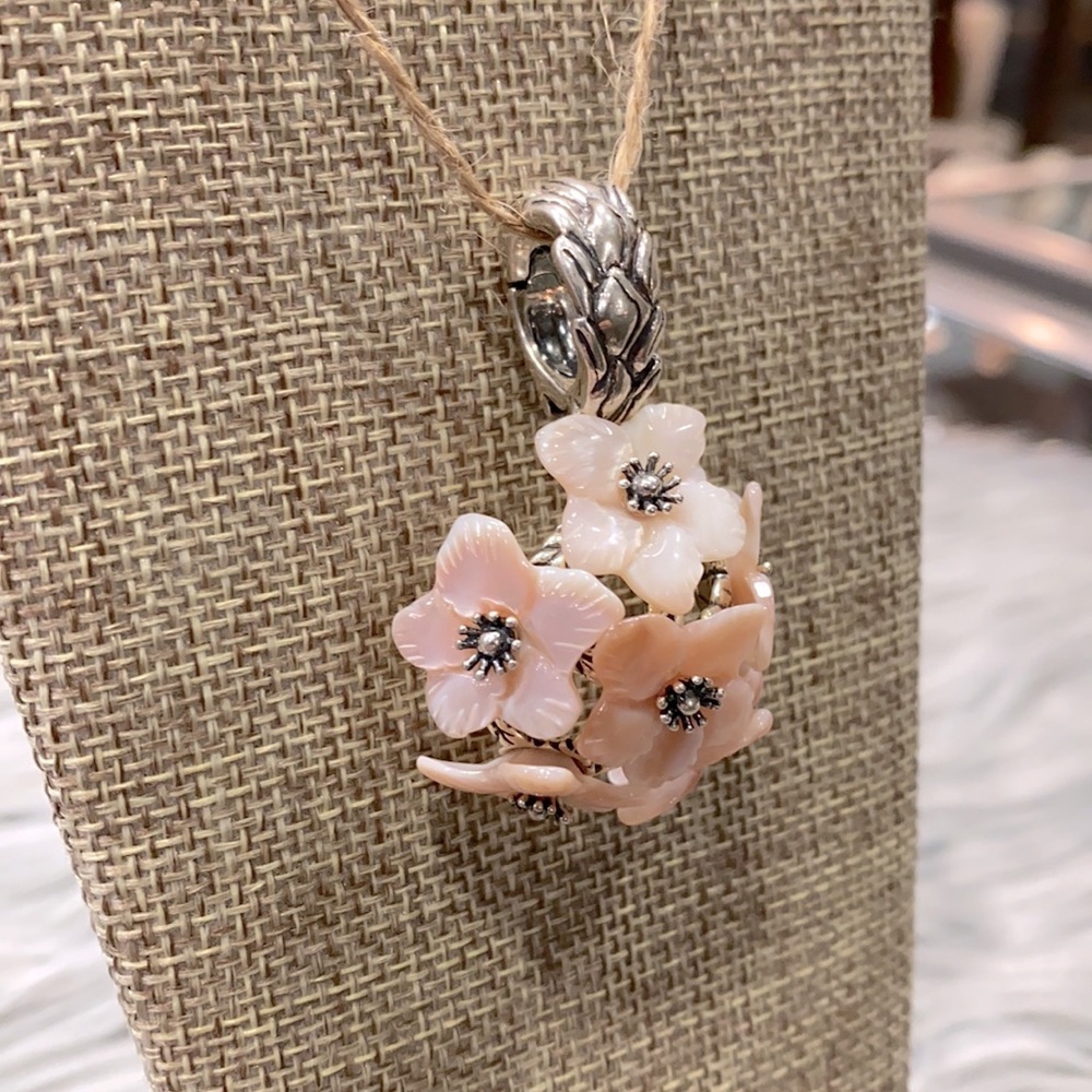 Carolyn Pollack Pink Flower Orb Pendant Enhancer Sterling Silver MOP - Picture 5 of 8